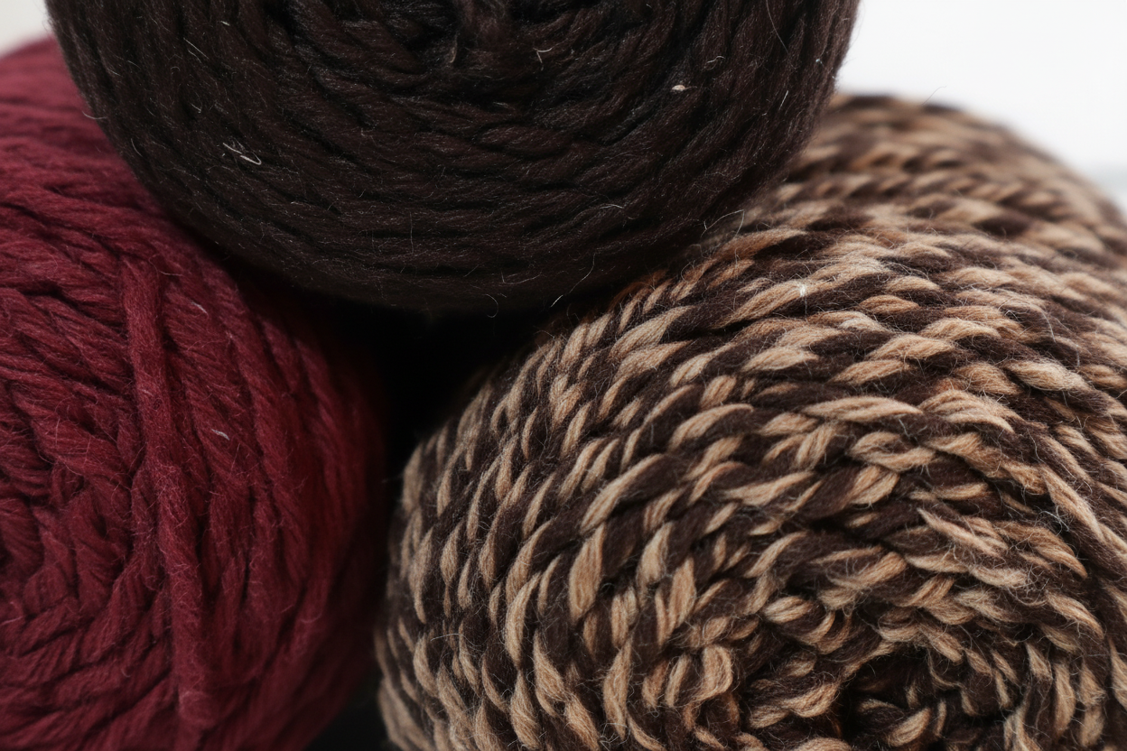 Lot de 3 x Fil Barbante M 125g / 100m - Marron Chocolat, Bordeaux et Rayures Marron