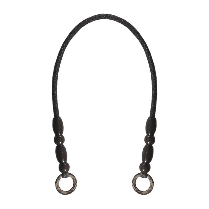 Black Vegan Leather Black Beads Handles 70cm