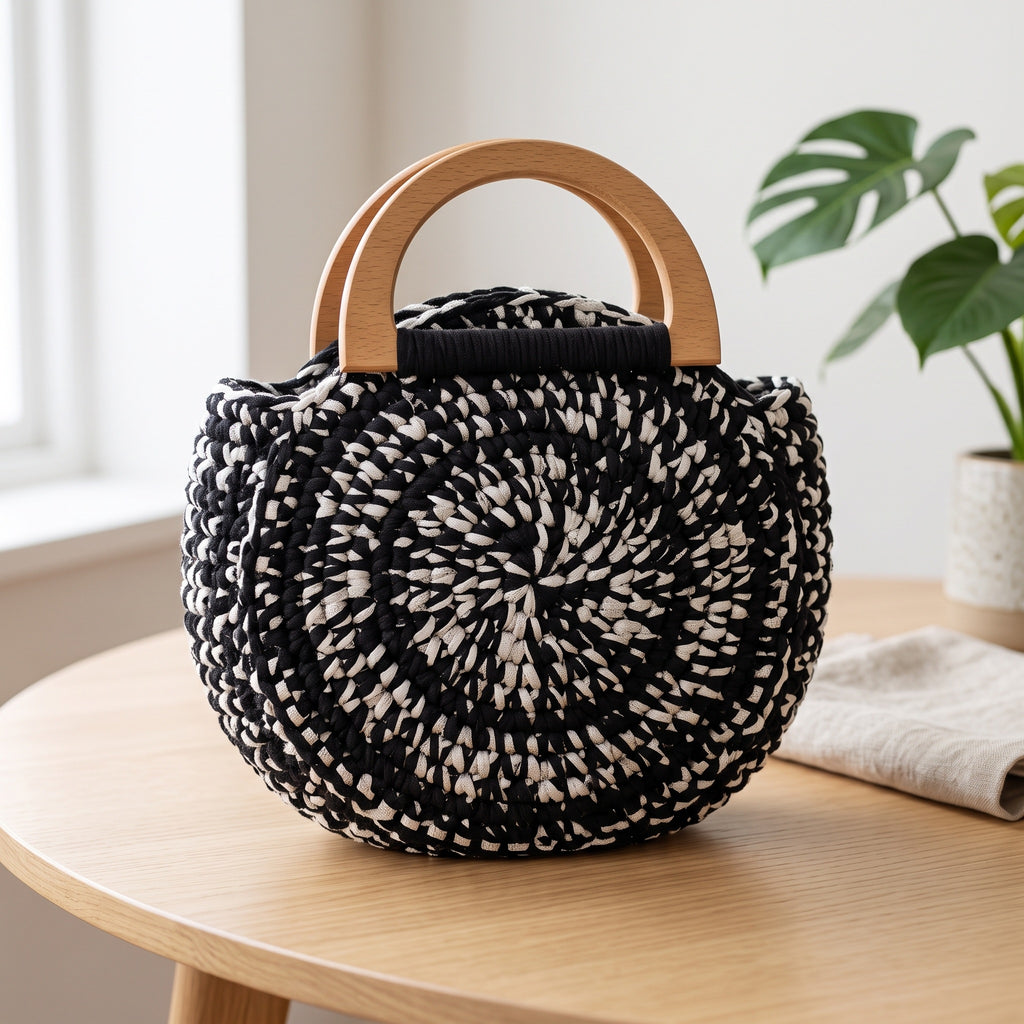 Trapilho Reciclado WelcomeYarn 120m – Preto Gráfico e Lurex Prata | Fio de Malha Made in Portugal