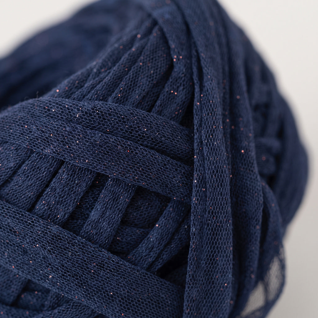 Starry Night Blue Tulle Yarn with Glitter WelcomeYarn 120m – Eco-friendly Fabric Yarn