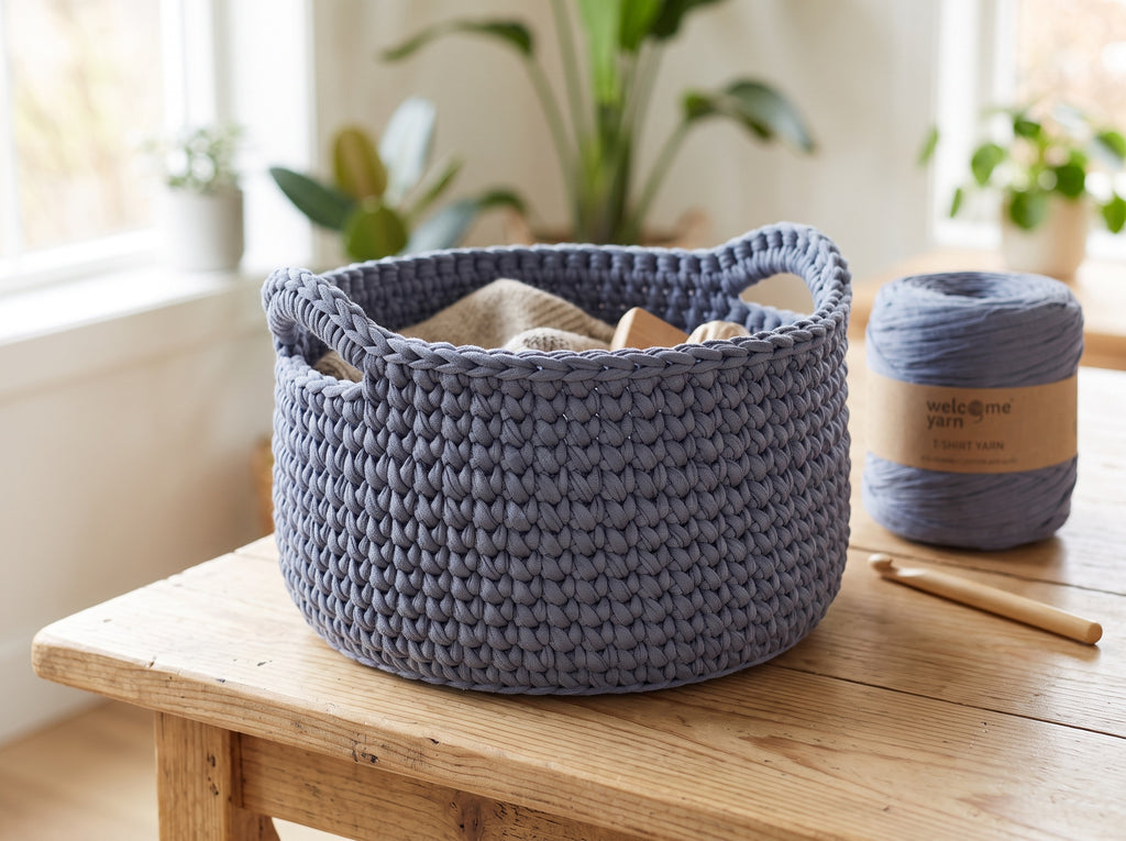 Fio de Malha Trapilho WelcomeYarn 120m – Azul Denim Texturizado (Alta Elasticidade)