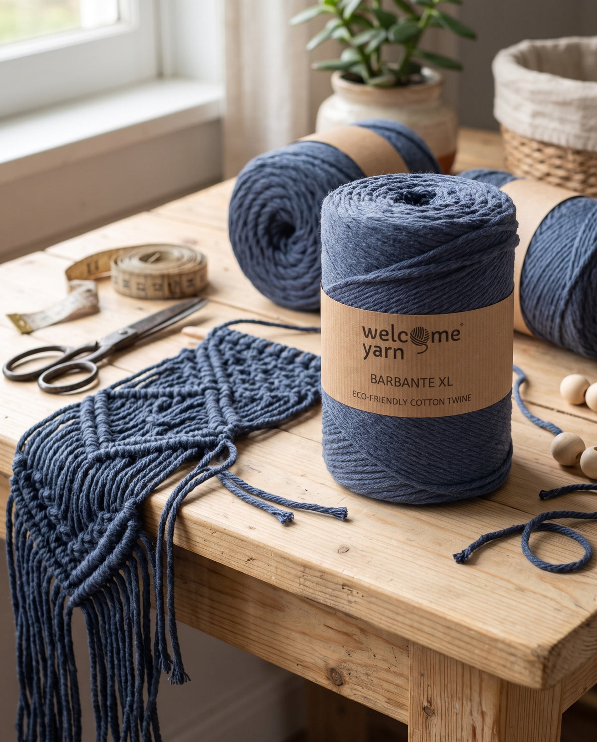 Fio Barbante XL de Algodão Regenerado WelcomeYarn – Azul Ganga (3mm | 500g | 200m) | Fabricado em Portugal