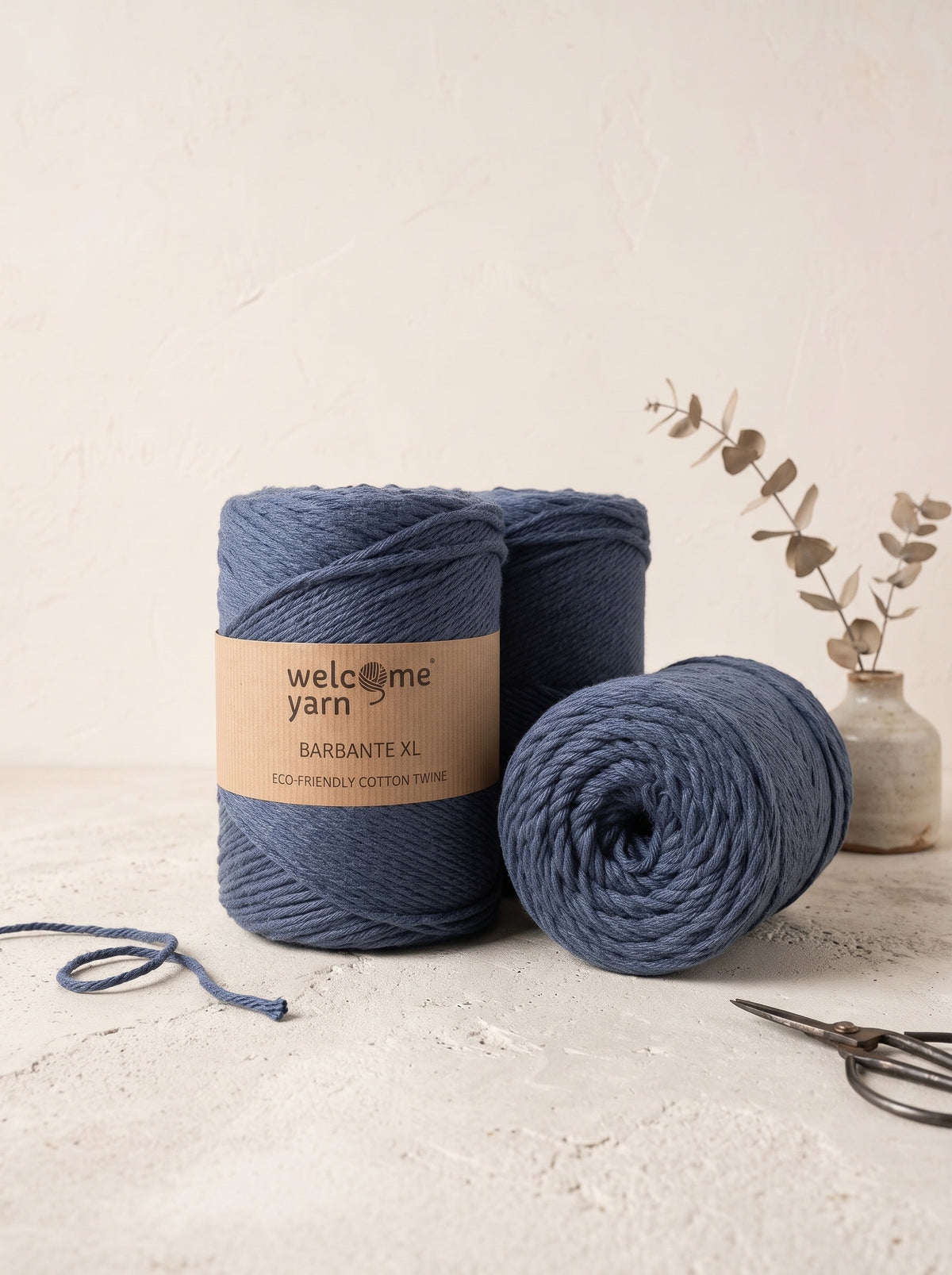 Fio Barbante XL de Algodão Regenerado WelcomeYarn – Azul Ganga (3mm | 500g | 200m) | Fabricado em Portugal