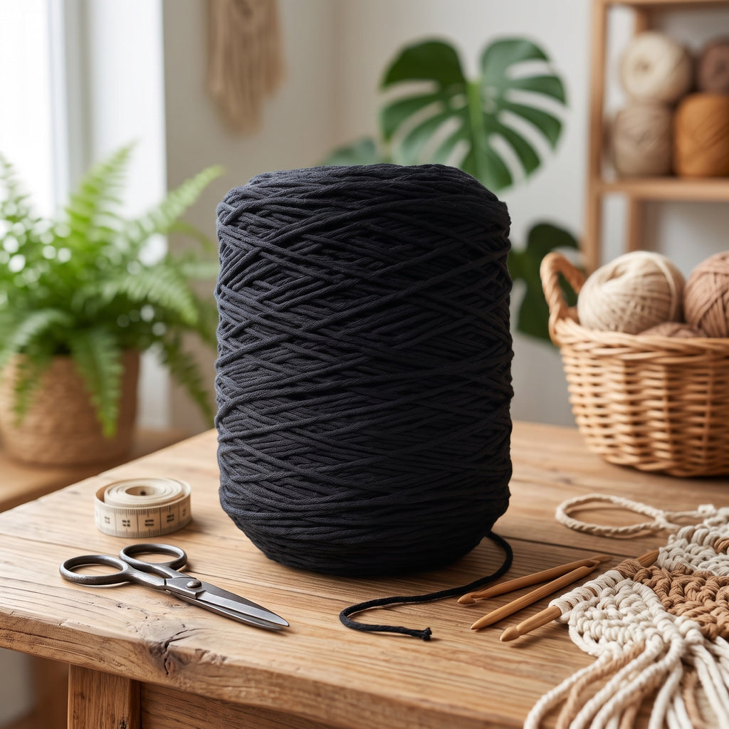 Fio Barbante XXL Preto 4mm WelcomeYarn (4.30kg / 860m) – Bobine Industrial de Algodão Reciclado para Macramé