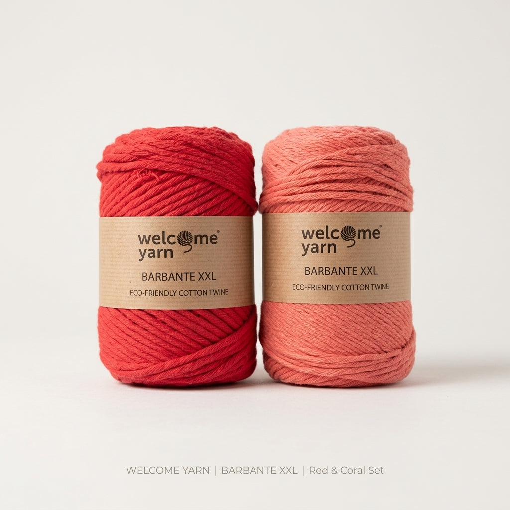 Set Fio Barbante XXL Macramé 4mm (300g / 120m) – Vermelho e Rosa Coral