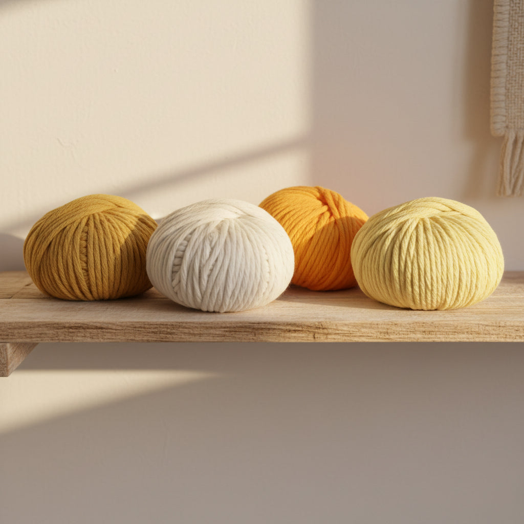 Pack 4 Mini Bolinhas de Fio Barbante - Tons de Amarelo + Crú