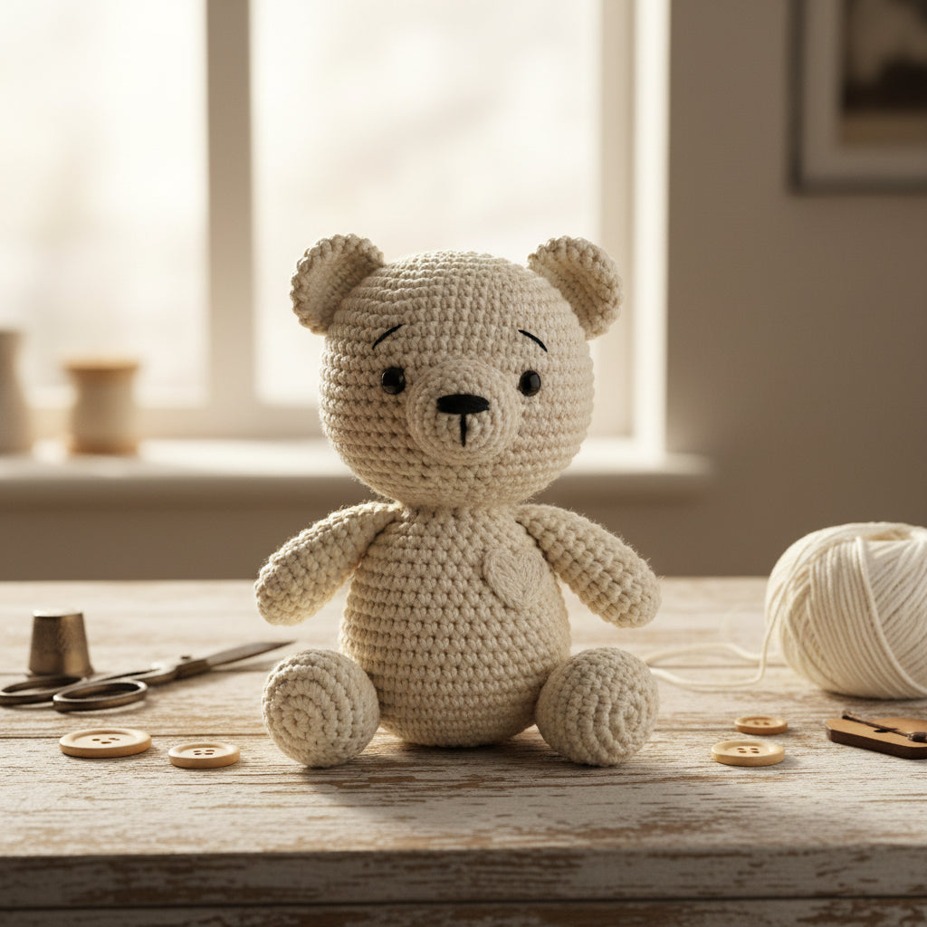 Amigurumi Urso feiro com Fio de algodão reciclado 1,5mm natural Barbante M