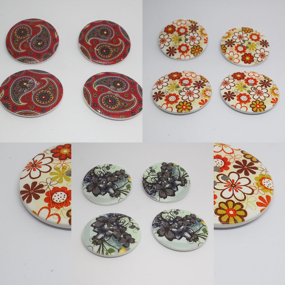 Printed Wood Button 40mm Pack4x