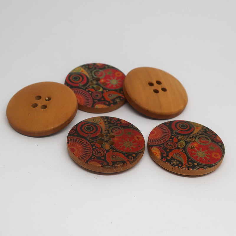 Printed Wood Button 30mm Pack5x