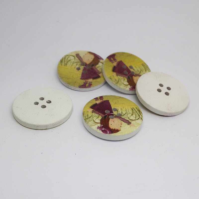 Printed Wood Button 30mm Pack5x