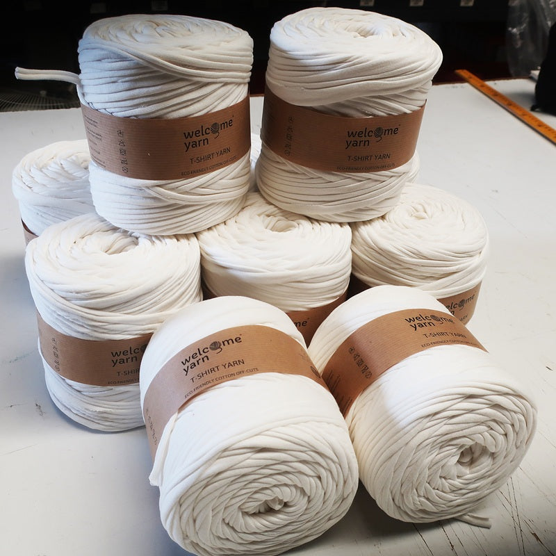 Pack of 10 Off-White T-shirt Yarn Bobbins – 100% Recycled Textile Yarn Made in Portugal (85% Recycled Cotton, 120m each, Eco-friendly Fabric Yarn for Crochet and Knitting)