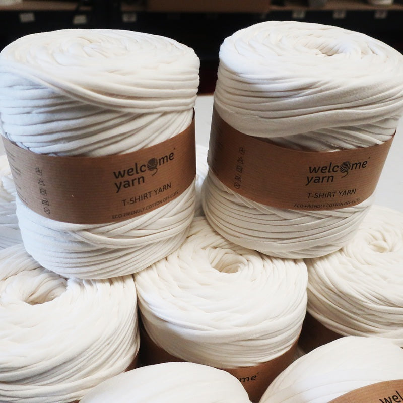 Pack of 10 Off-White T-shirt Yarn Bobbins – 100% Recycled Textile Yarn Made in Portugal (85% Recycled Cotton, 120m each, Eco-friendly Fabric Yarn for Crochet and Knitting)