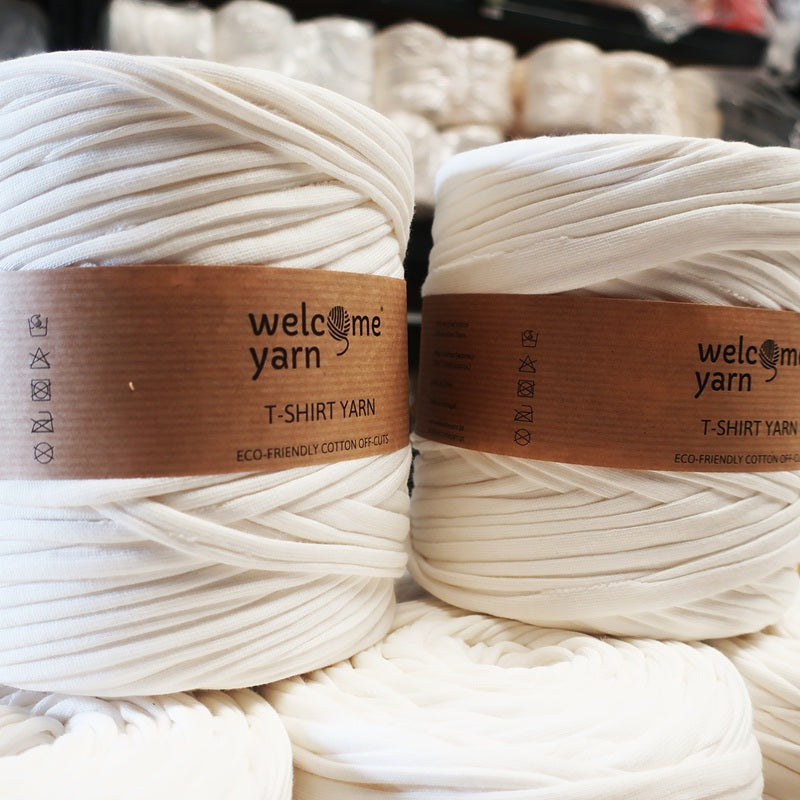 Pack of 10 Off-White T-shirt Yarn Bobbins – 100% Recycled Textile Yarn Made in Portugal (85% Recycled Cotton, 120m each, Eco-friendly Fabric Yarn for Crochet and Knitting)