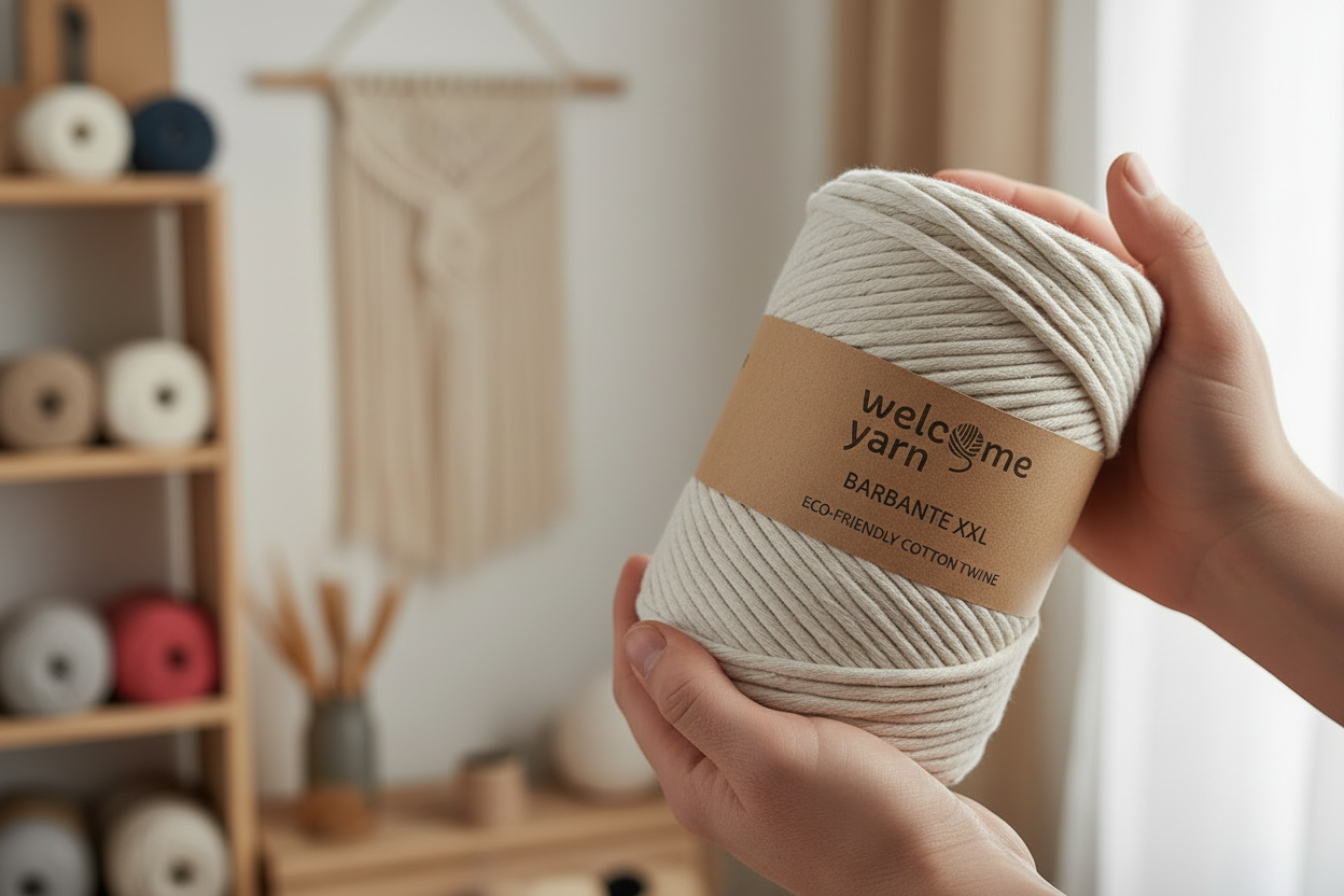 Barbante Yarn XXL Single Twist 4mm - 500g 100m Mottled Natural Ecru Cotton Bobbin