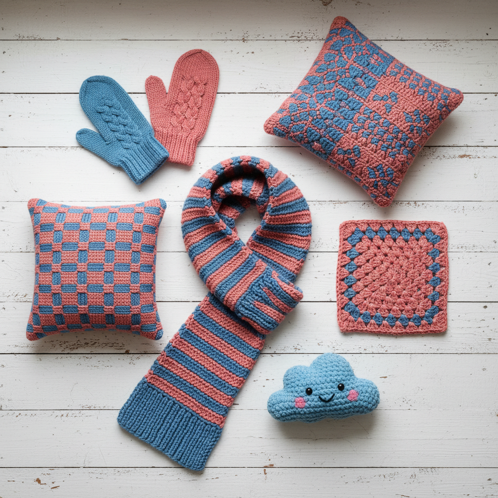 Pack 3 x Barbante M 125g / 100m - Salmon Pink, Blue and Coral Pink