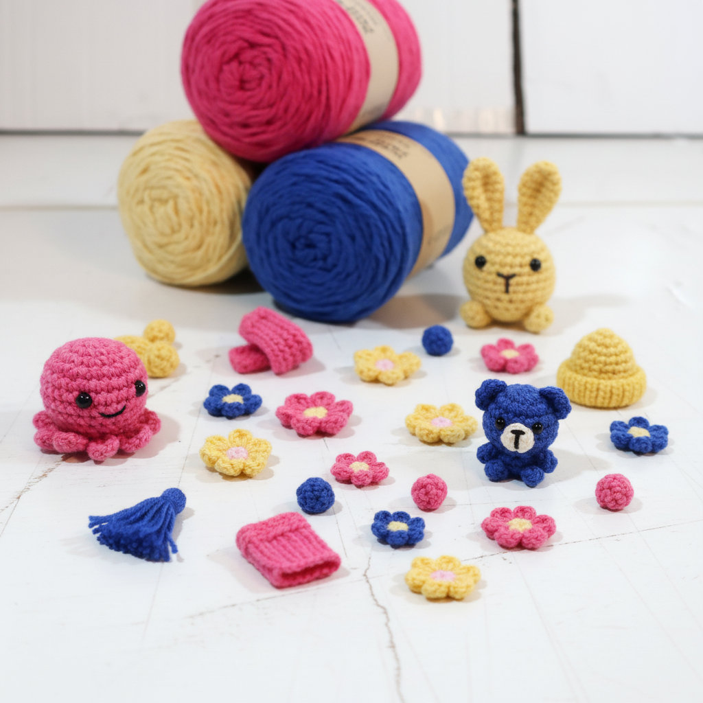 Pack 3 x Barbante M 125g / 100m - Yellow Blue Fuchsia Pink