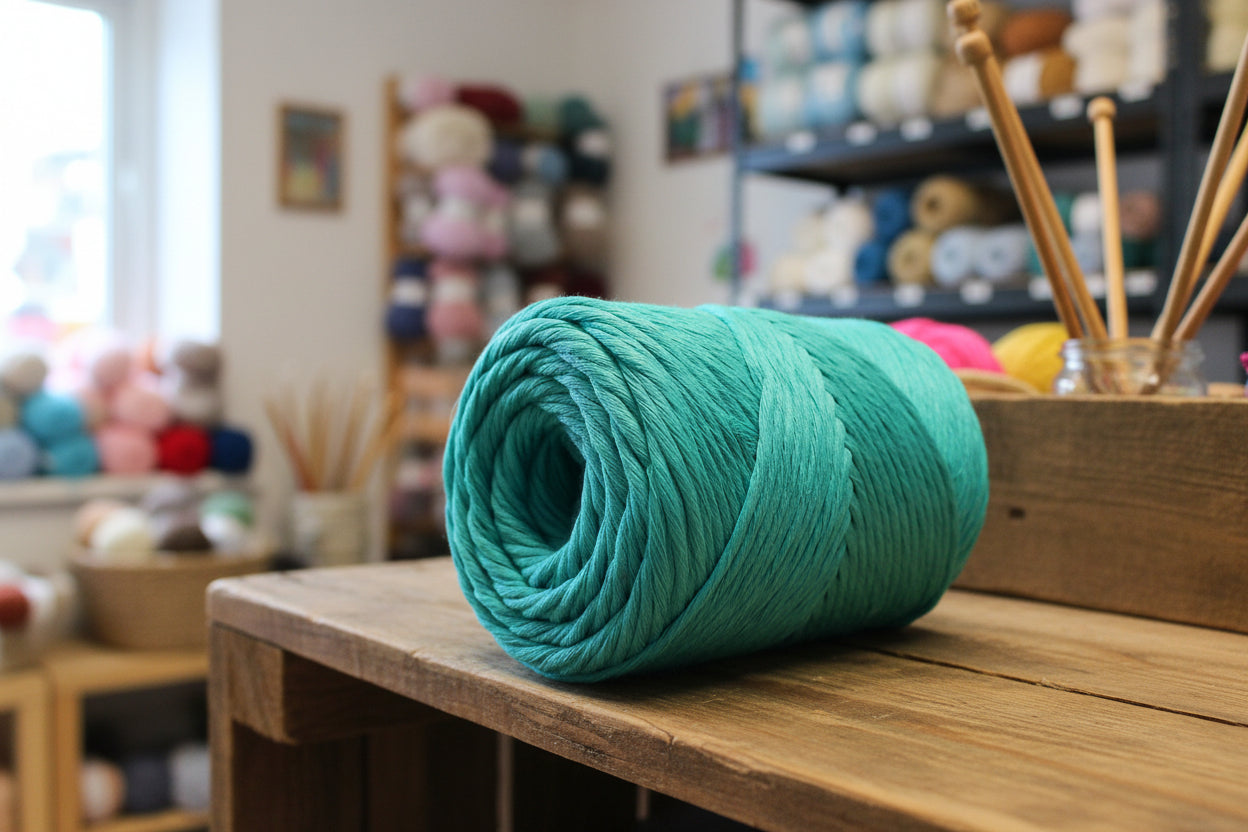 Macramé rustique en coton vert émeraude