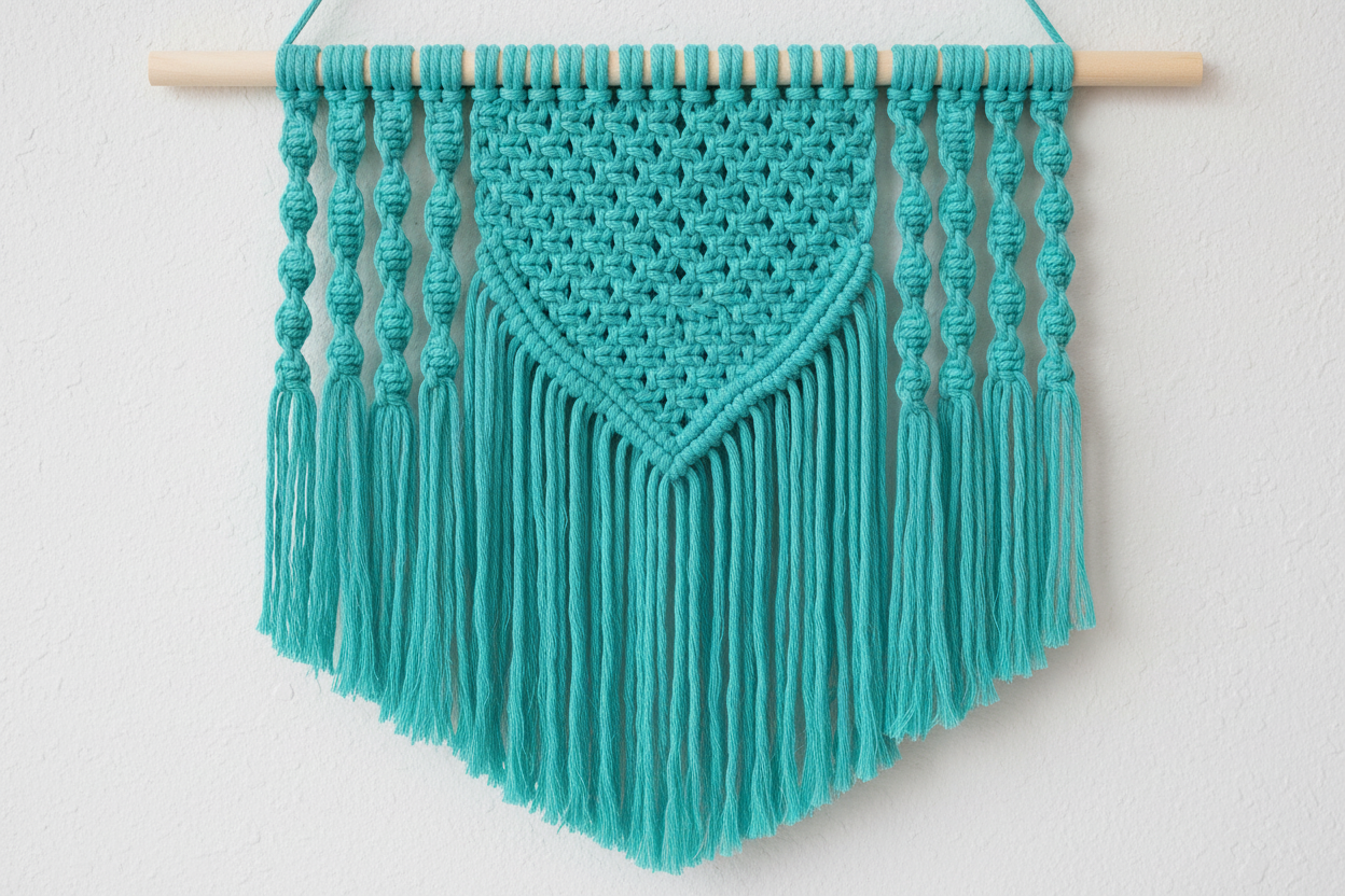 Macramé rustique en coton vert émeraude