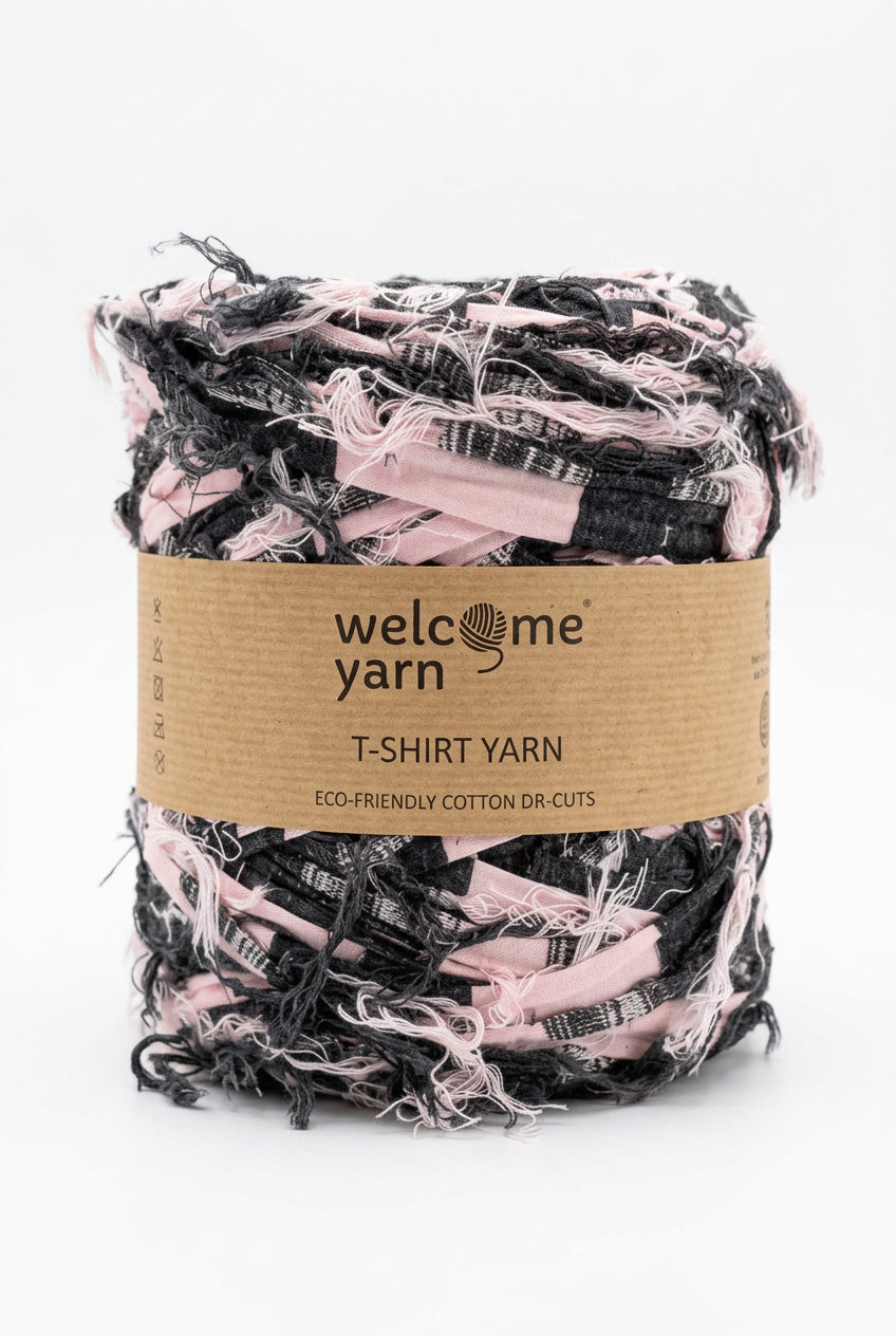 Fio de Trapilho WelcomeYarn 120m – Efeito Franjado Rústico (Rosa & Carvão)