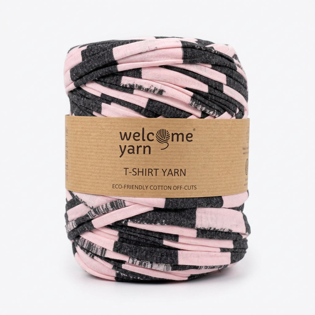 Fio de Trapilho WelcomeYarn 120m – Xadrez Rosa Claro e Cinzento (Eco-Friendly)