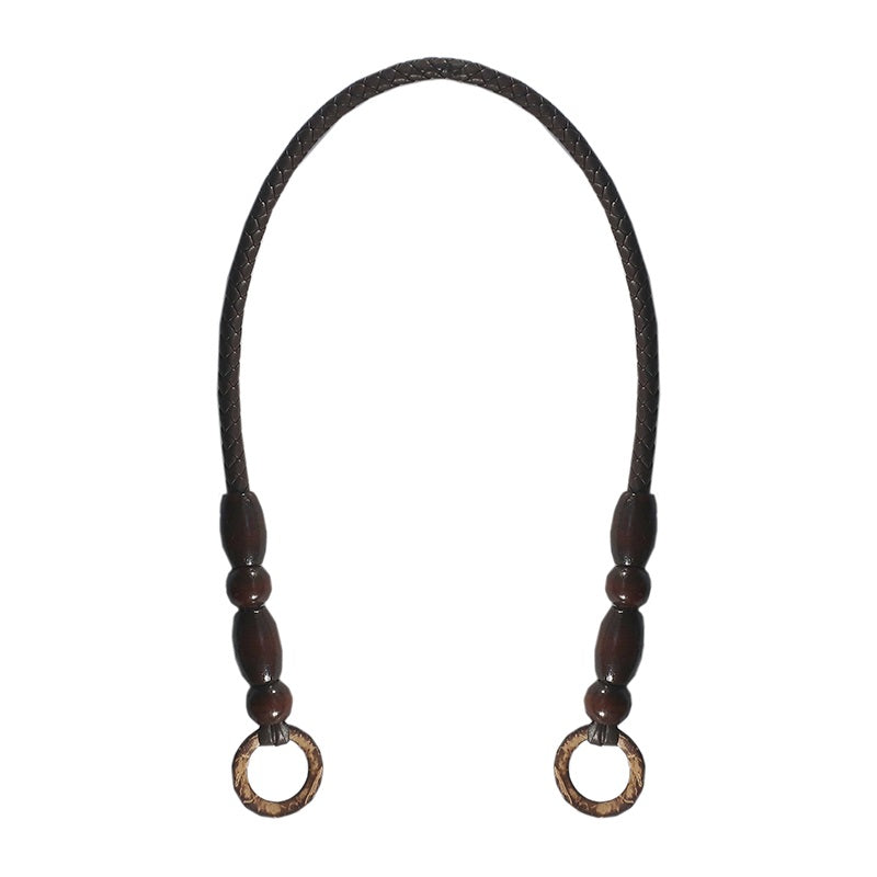 Brown Vegan Leather Brown Beads Handles 70cm - 2nd Quality