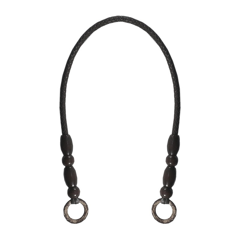 Black Vegan Leather Black Beads Handle 70cm
